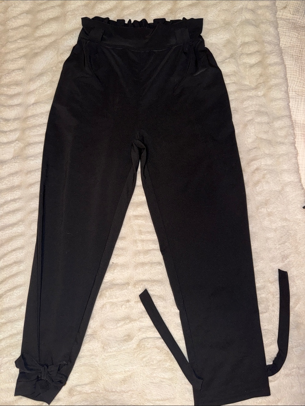 Grace Karin Black Tie Ankle High-Waist Trousers